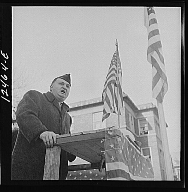 Chicago Illinois Richard J. Zarvertnik 1940s Man at Podium American Flags