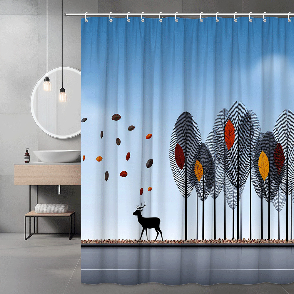 Deer and Trees Shower Curtain Autumn Forest Print