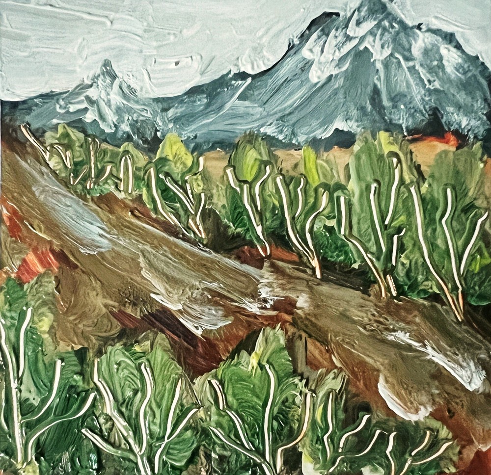 Abstract Landscape Oil Painting Expressionist Mountain Trees Road Original Art