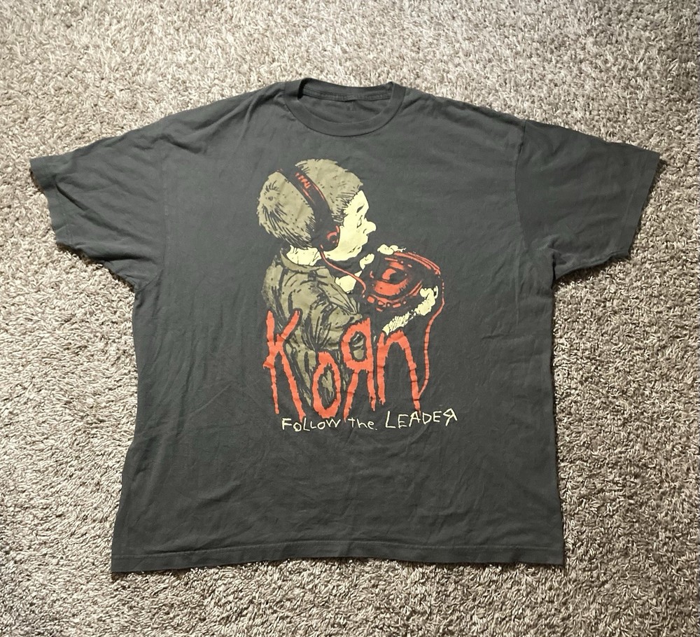Korn Follow The Leader Graphic T-Shirt XXL Grey Band Tee Nu Metal Style