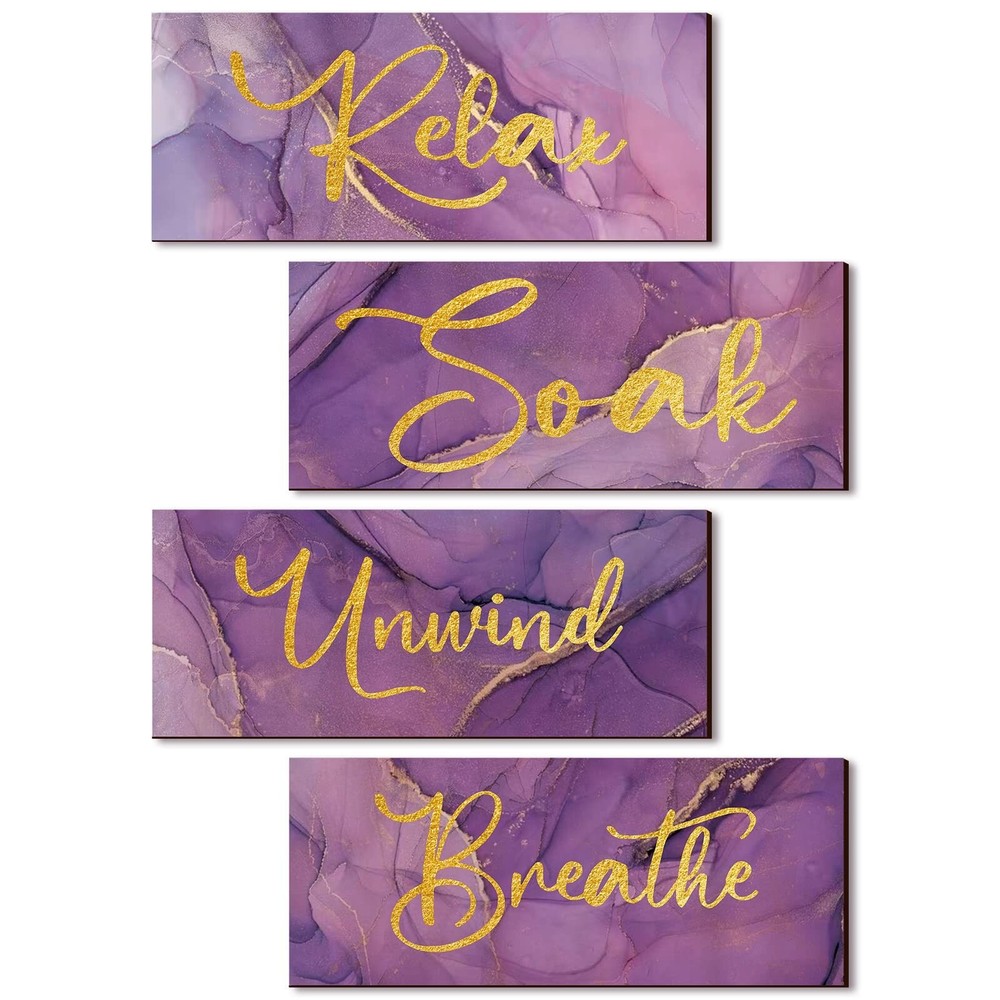 Yulejo 4 Pieces Bathroom Wall Decor Relax Soak Unwind Breathe Art Wooden Hang...