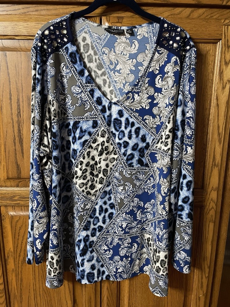 Susan Graver Artisan Embellished Blouse, Size 3X