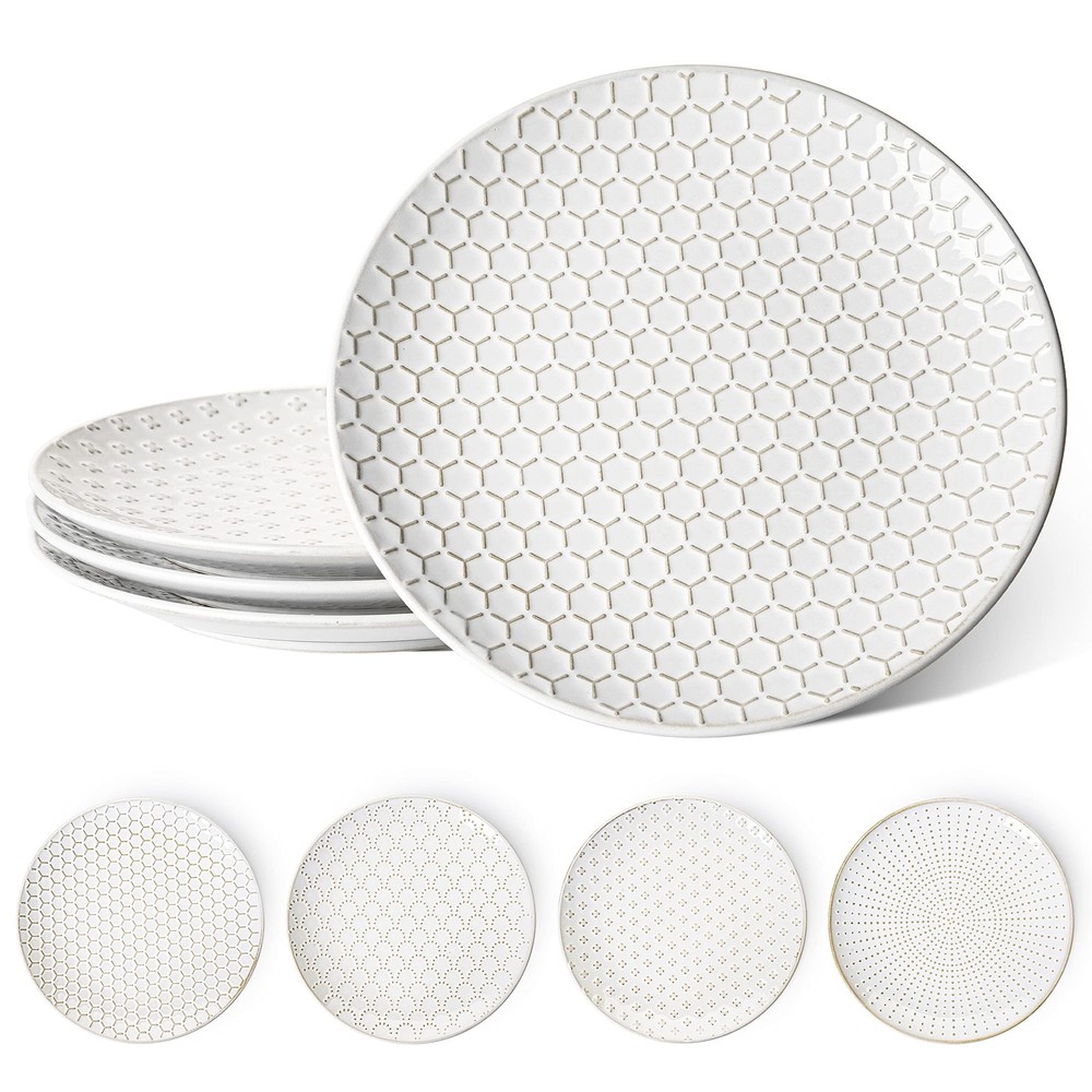 Dinner Plates 10 Inch, Ceramic Dish Set for Kitchen, Embossed Serving Dish, M...