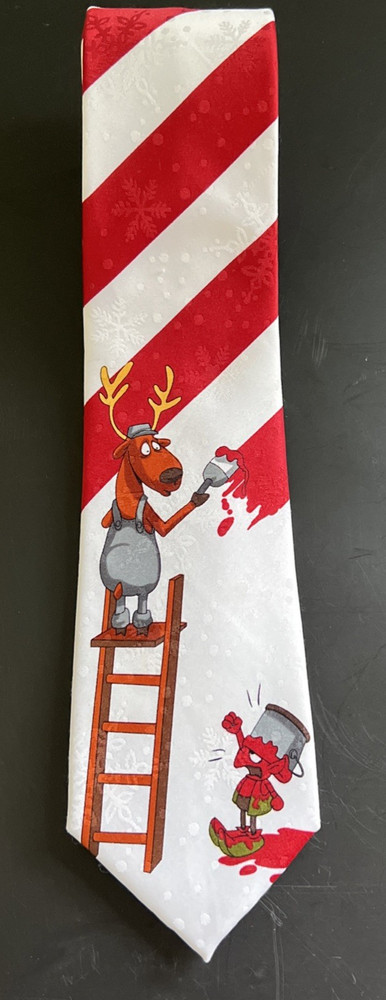 Vintage John Ashford Christmas Reindeer Elf Neck Tie Fun Novelty Holiday Party