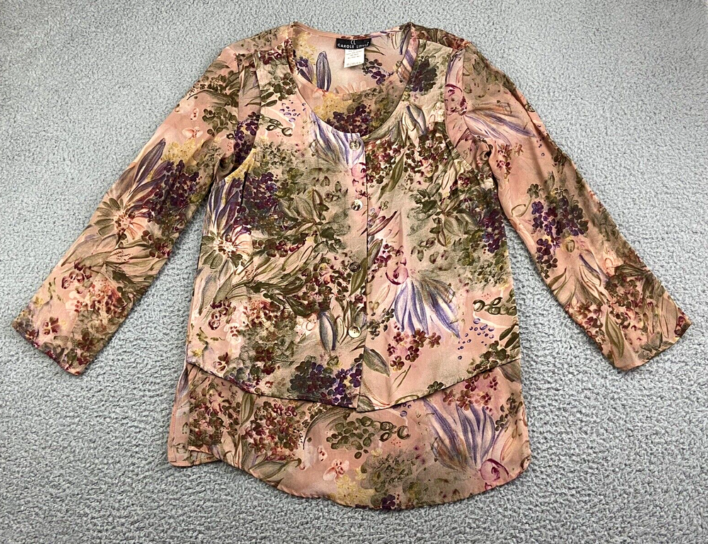 Vtg 90s USA Carole Little Size 4 Art To Wear Long Sleeve Floral Blouse 38