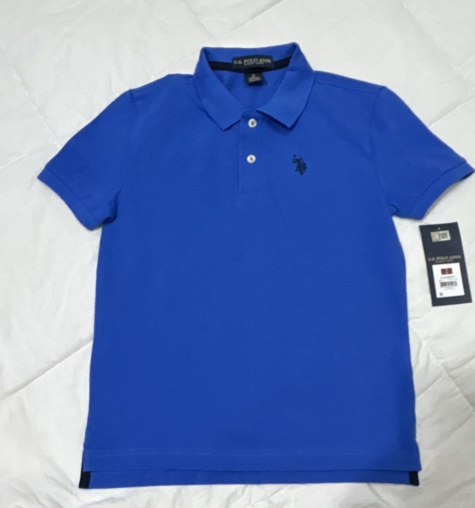 U.S. Polo Assn. Boys Blue Pique Short Sleeve Collared Polo Shirt Logo Sz M (8)
