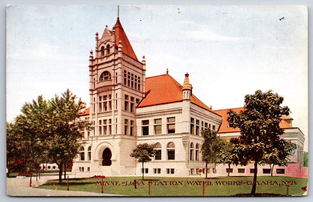 Omaha Nebraska~Minne-Lusa Station Water Works Bldg~Postmarked~Vintage Postcard