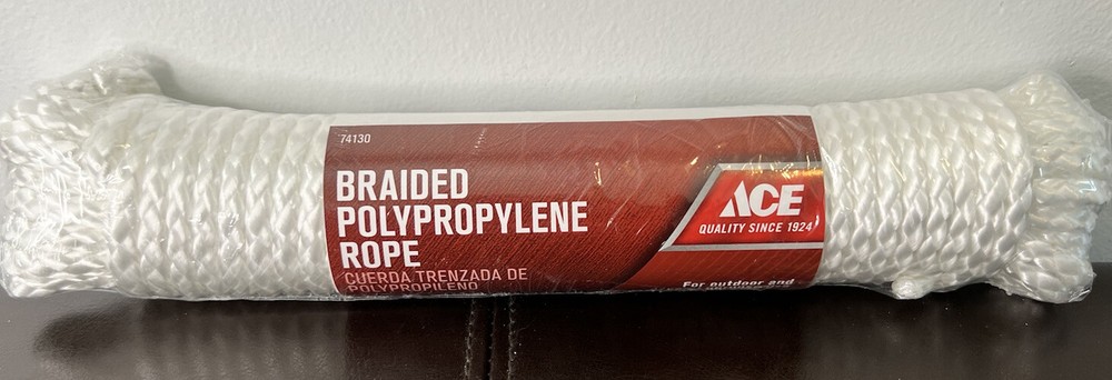 Ace 1/4 Inch Braided Polypropylene Rope White 50 Feet 74130 New-image
