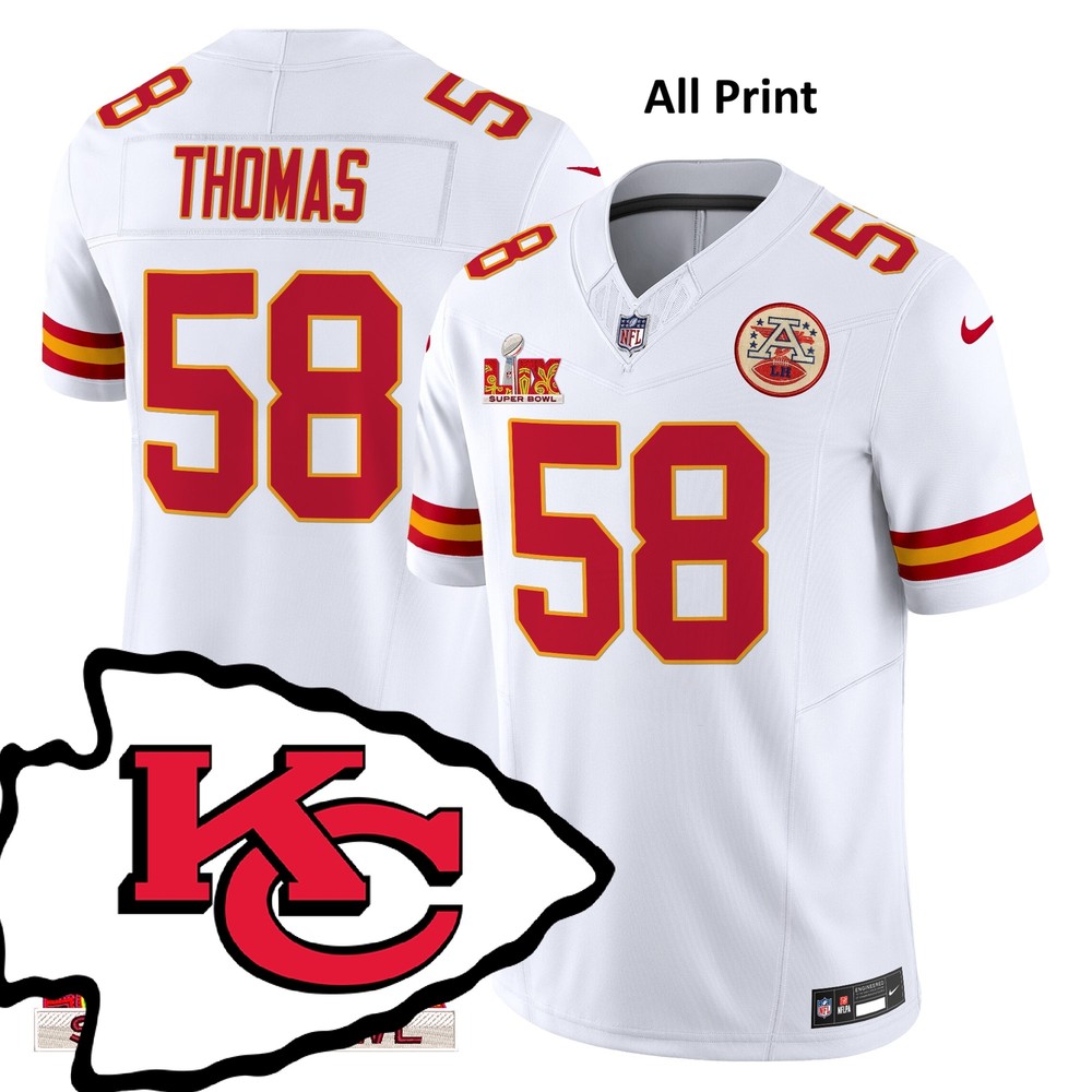 Kansas City Chiefs Super Bowl LIX #58 Derrick Thomas Football Jersey with All Print Options