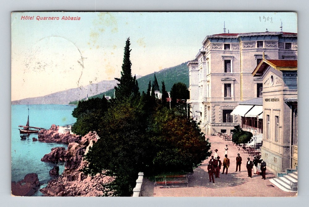 Croatia- Abbazia Steamer Waterfront View Old Card Postal Vintage c1905 Postcard