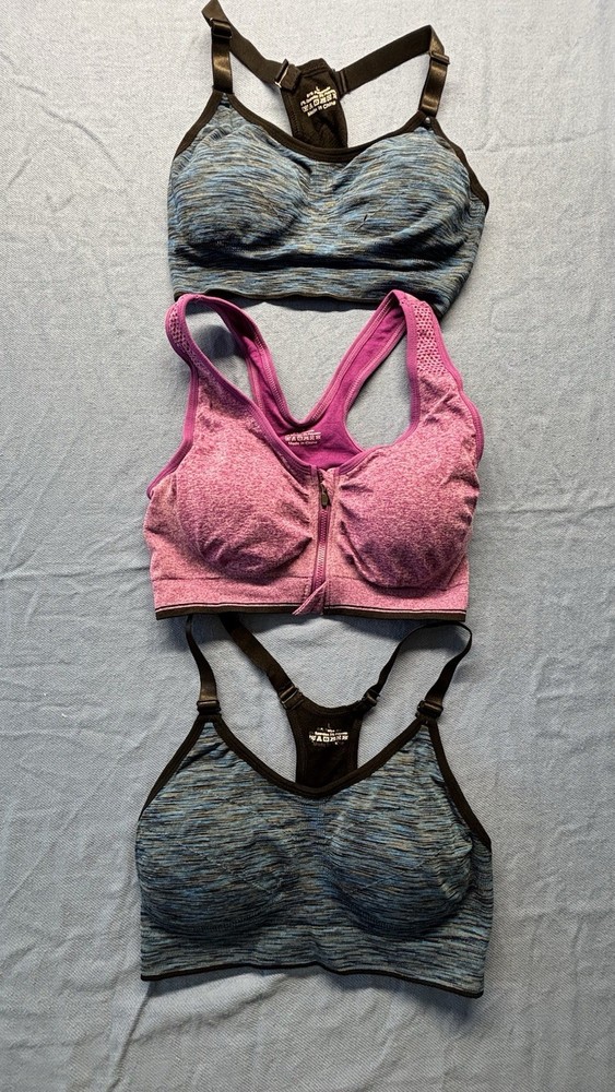 Lot of 3 Women’s Seamless Sports Bras Racerback Zip Front Activewear Large