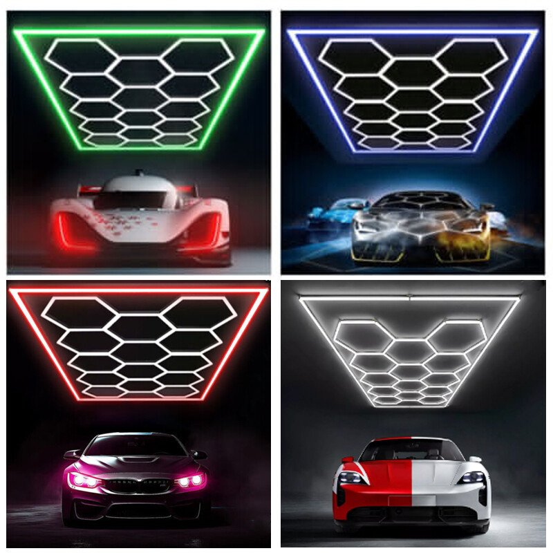 Hexagon Lights Garage 5-28 Grid System LED Car Detailing Shop Light Hex Barbe US