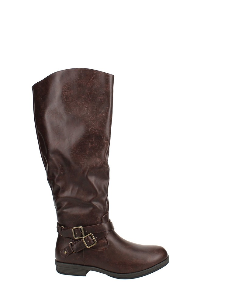 JOURNEE COLLECTION Womens Brown April Round Toe Block Heel Riding Boot 7 M