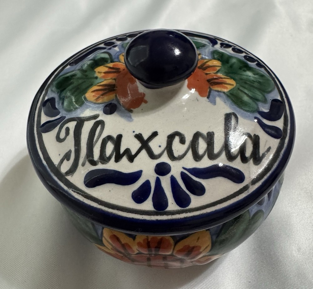 Talavera Spice Jar With Lid Colorful Hand Painted Mexican Pottery Signed