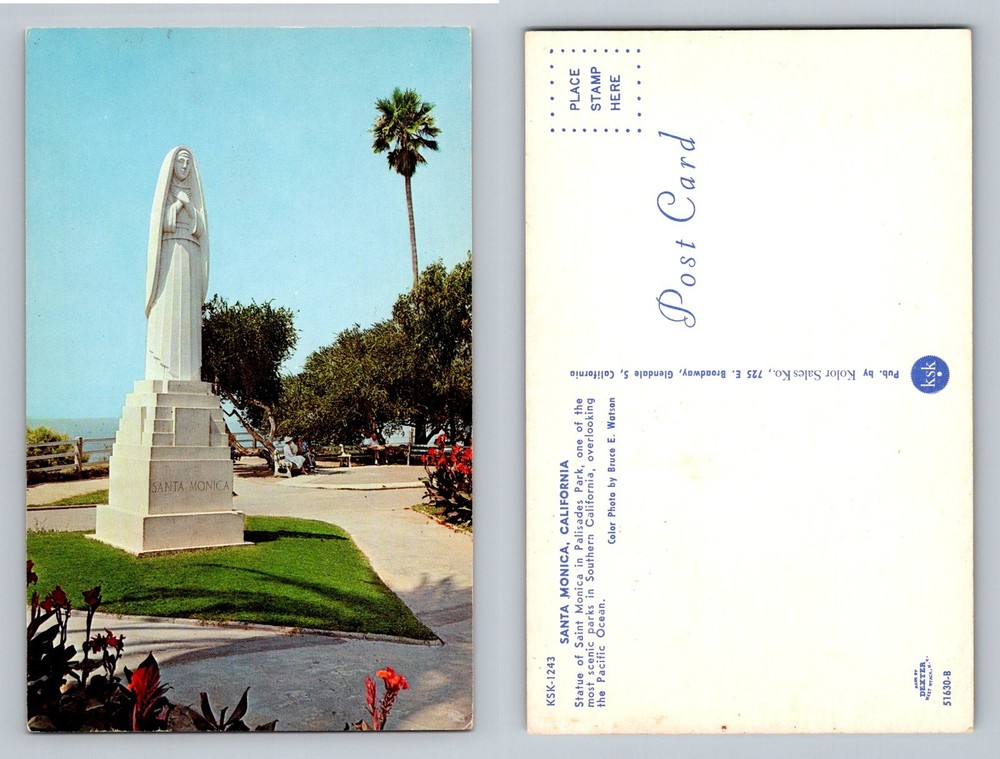 Santa Monica, CA-California, Saint Monica Statue Ocean Park Vintage Postcard
