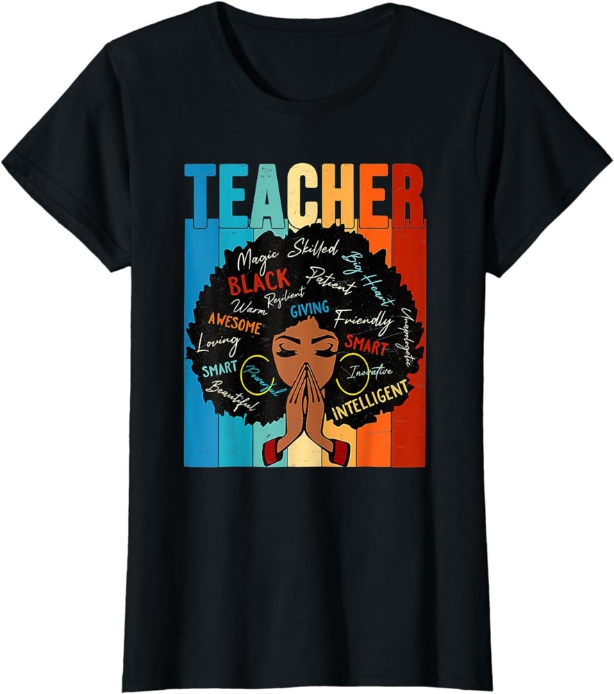 Black History Month Teacher Women Afro Words African Ladies' Crewneck T-Shirt