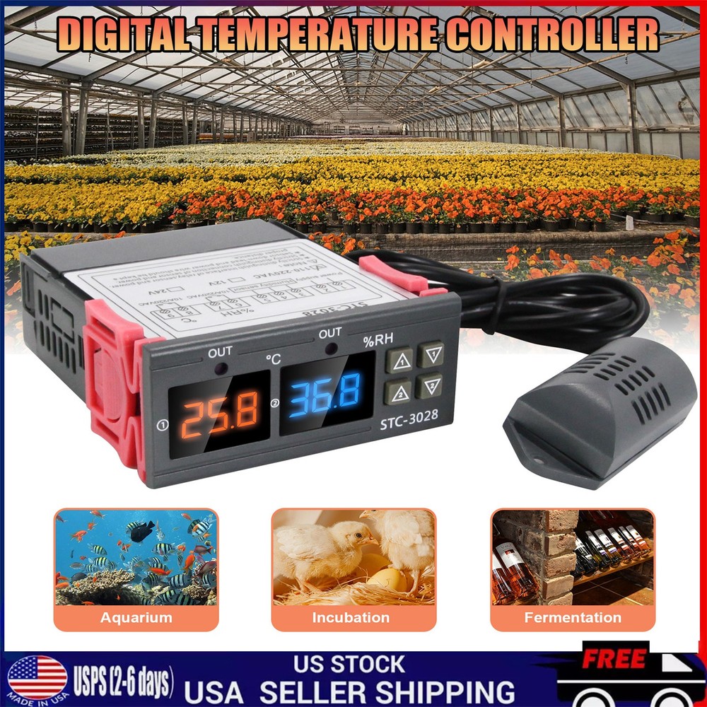 STC-3028 AC110-220V Dual Digital Temperature Humidity Controller Thermostat mini