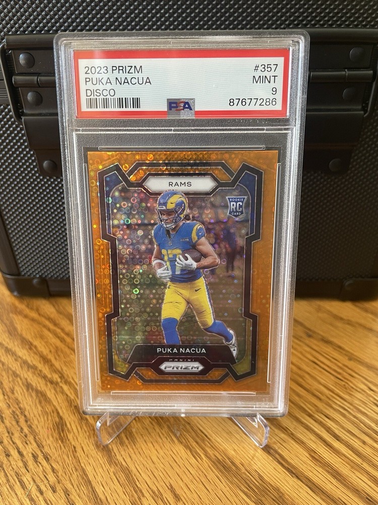 2023 Panini Prizm #357 Puka Nacua Orange Disco Rookie RC - LA Rams PSA MINT 9