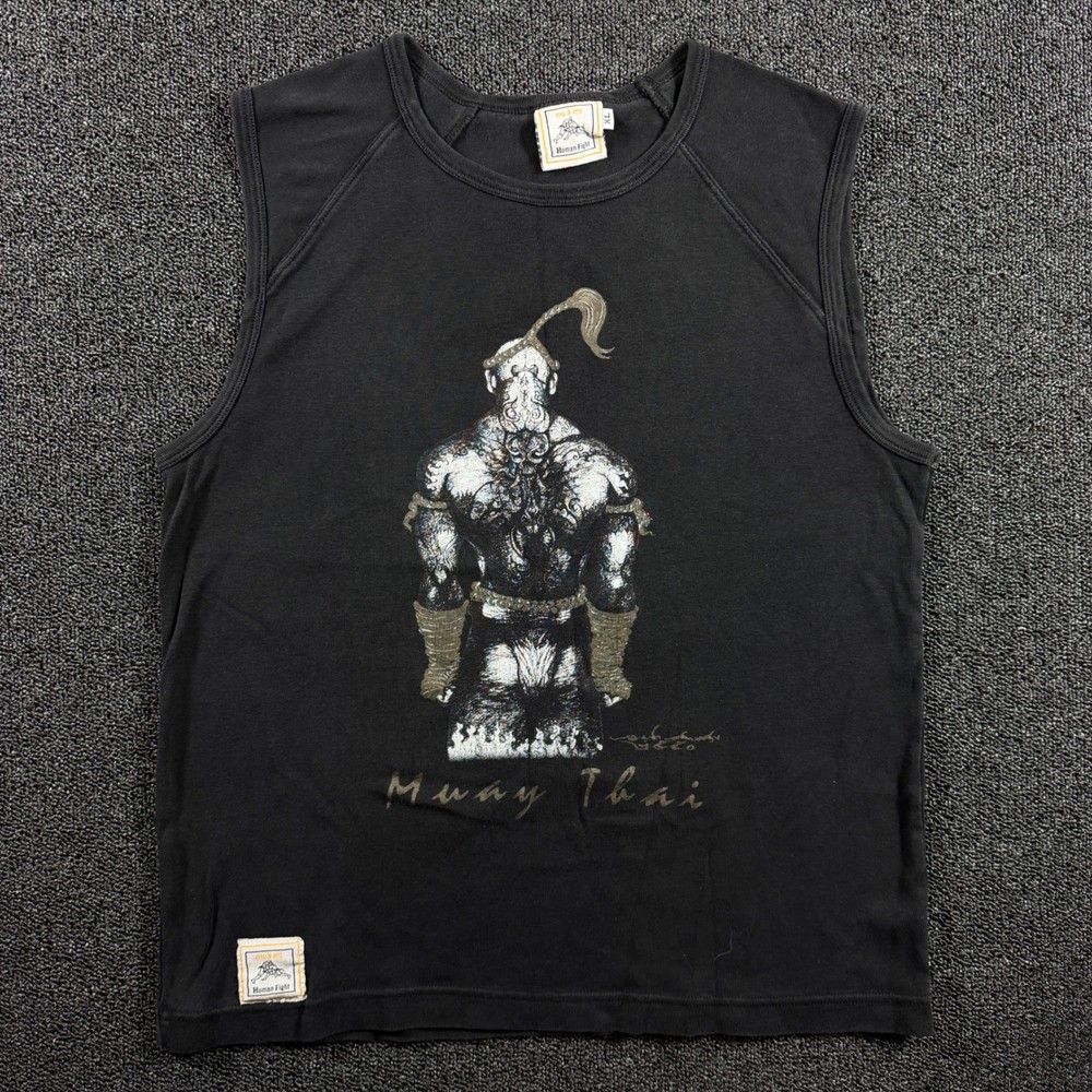 Human Fight Muay Thai Ultimate Fighting Tank Top Men XL Black Graphic Muscle Tee