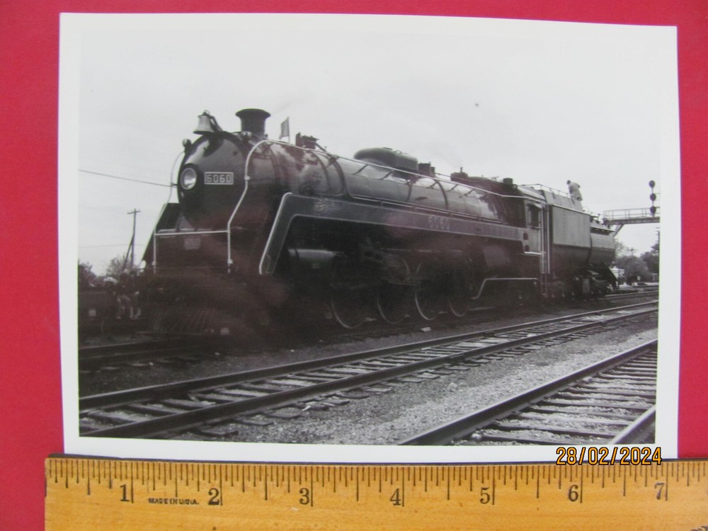 Canadian National Railroad Locomotive #6060 B&W Photo W Crew