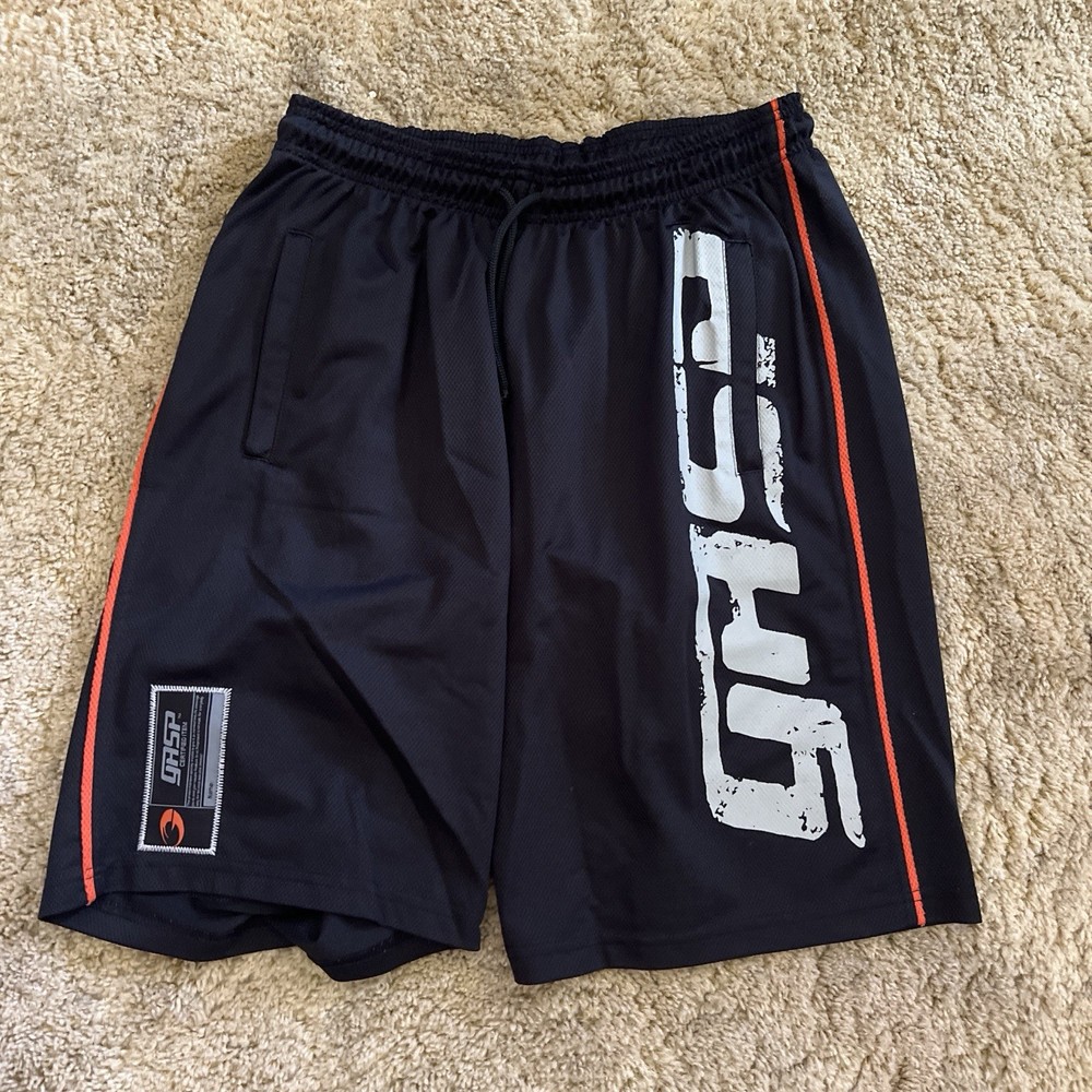 GASP Inc. Mesh Training Shorts Black & Orange Men’s Size L Elastic Waist