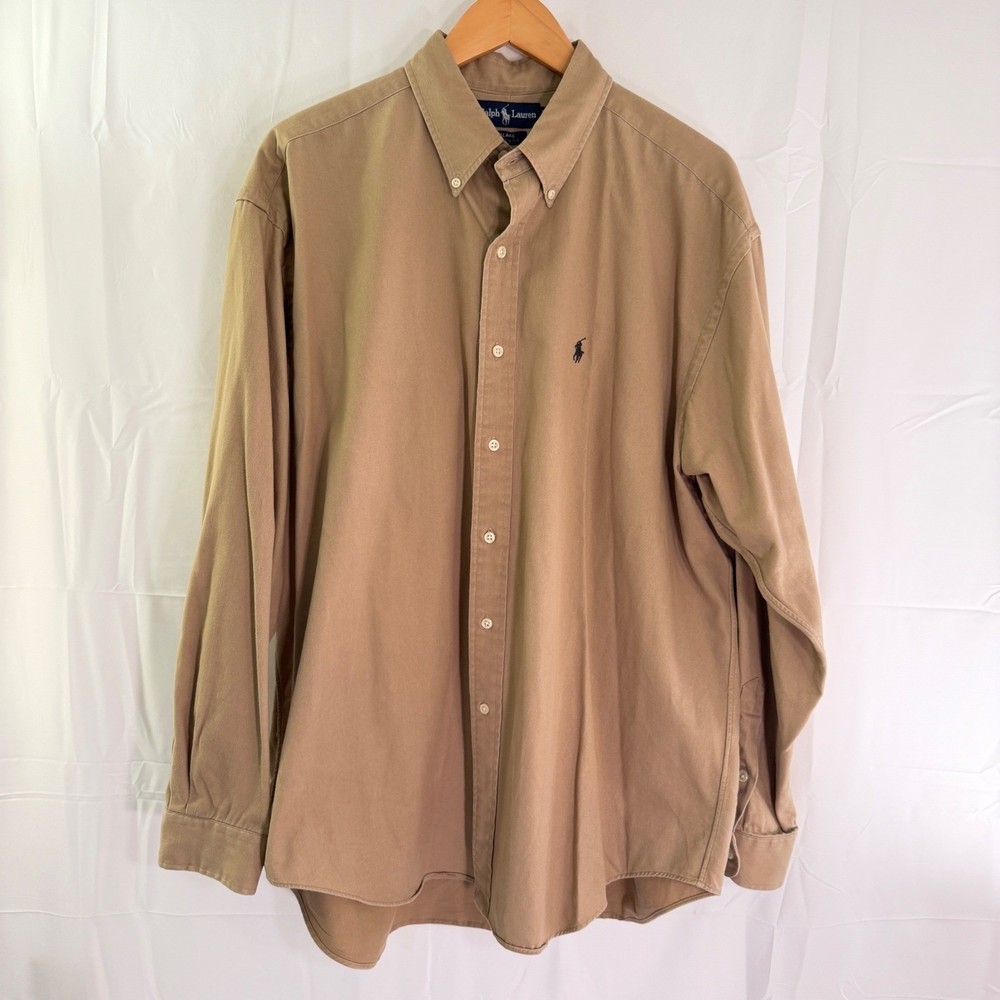 Polo Ralph Lauren Blake Shirt Mens XL Tan Khaki Cotton Button Down Long Slv