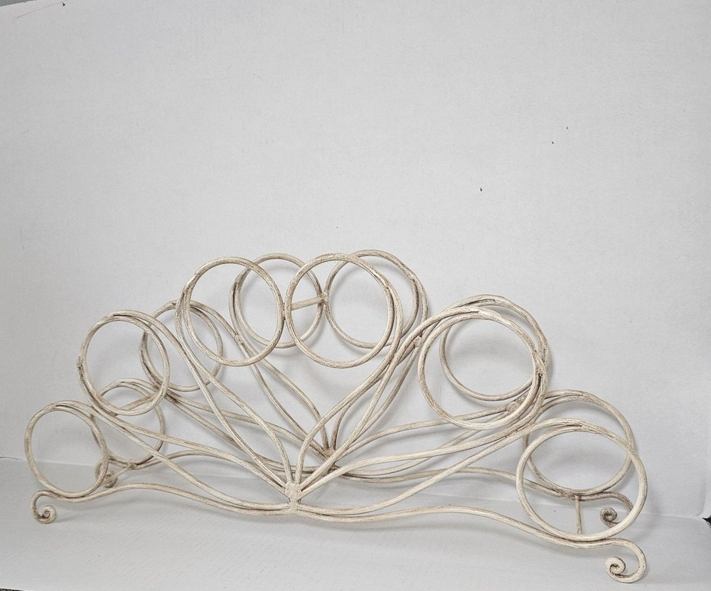Vintage Off White Wrought Iron 6 Bottle Wine Rack Arched Scroll Shabby Chic