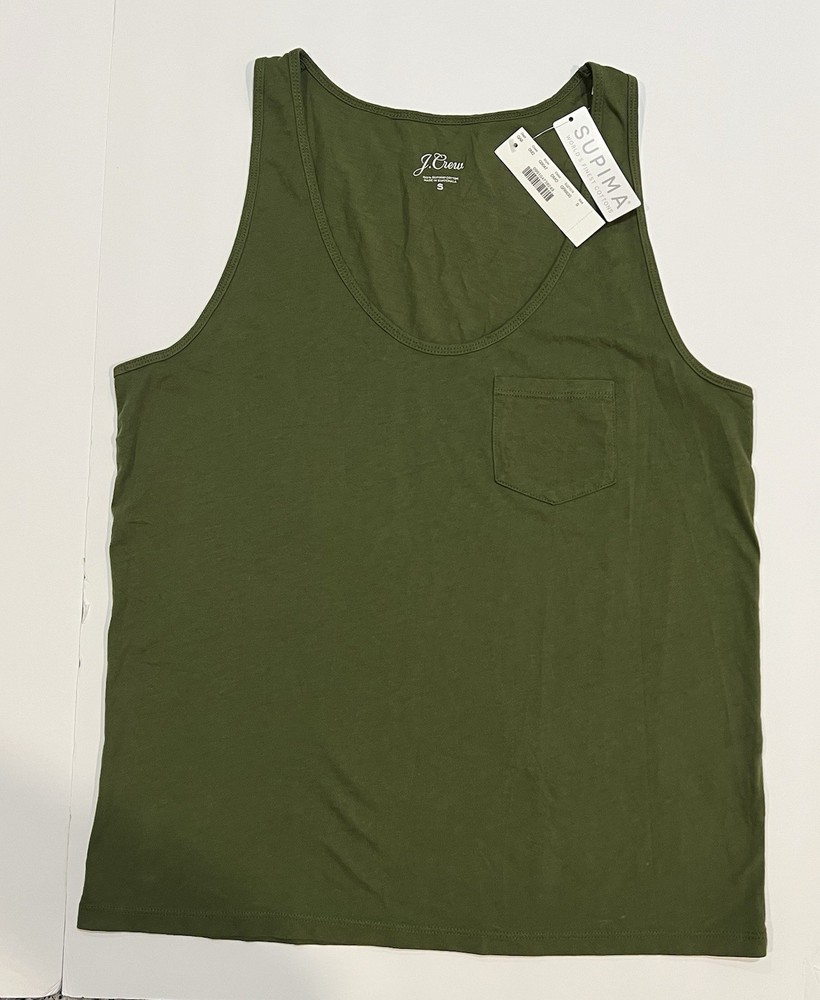 J Crew Womens Pocket Tank (NWT) Olive, size Small, 100% supima cotton