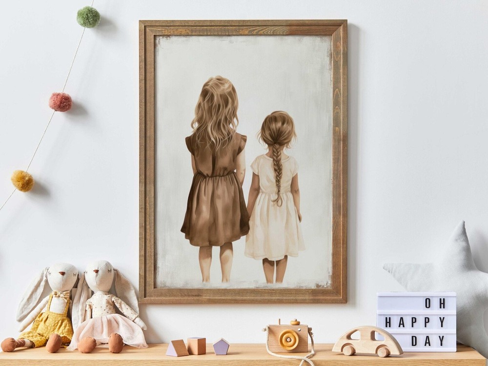 Sister Wall Art Sister Room Decor Vintage Sister Painting Shared Sister Bedroom