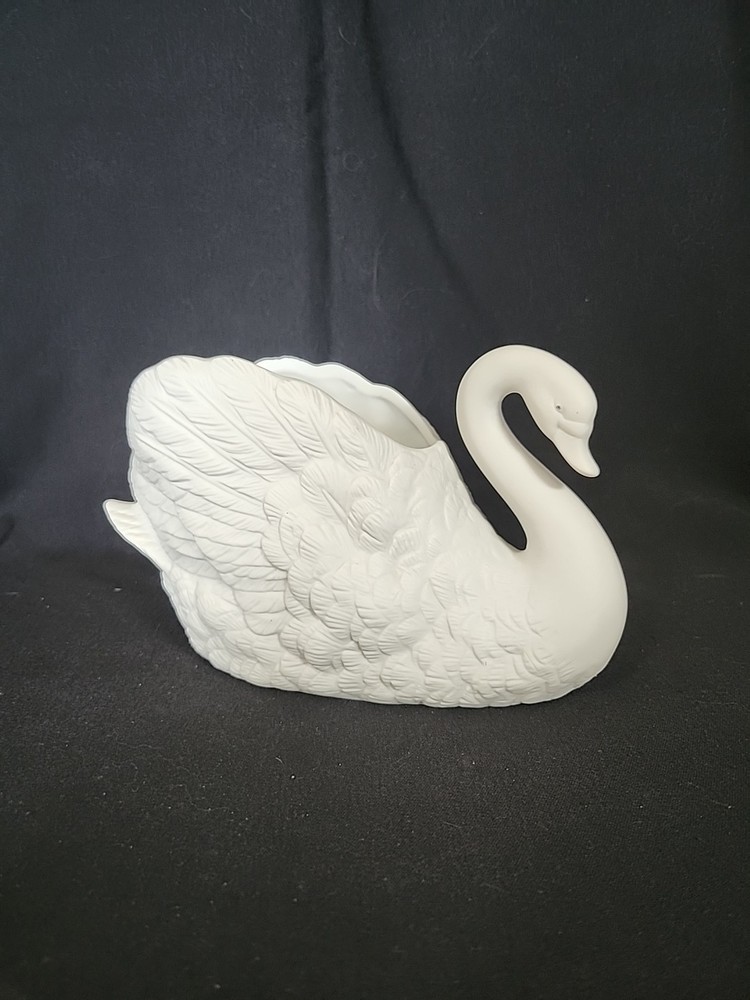 1988 FTDA White Swan Bird Porcelain Floral Arrangement Planter - Taiwan