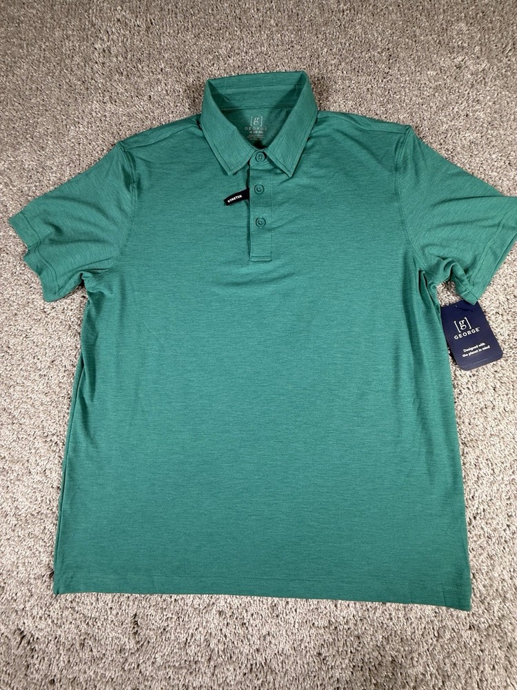 NWT George Men's Teal Heather Pique Polo Shirt Size Medium