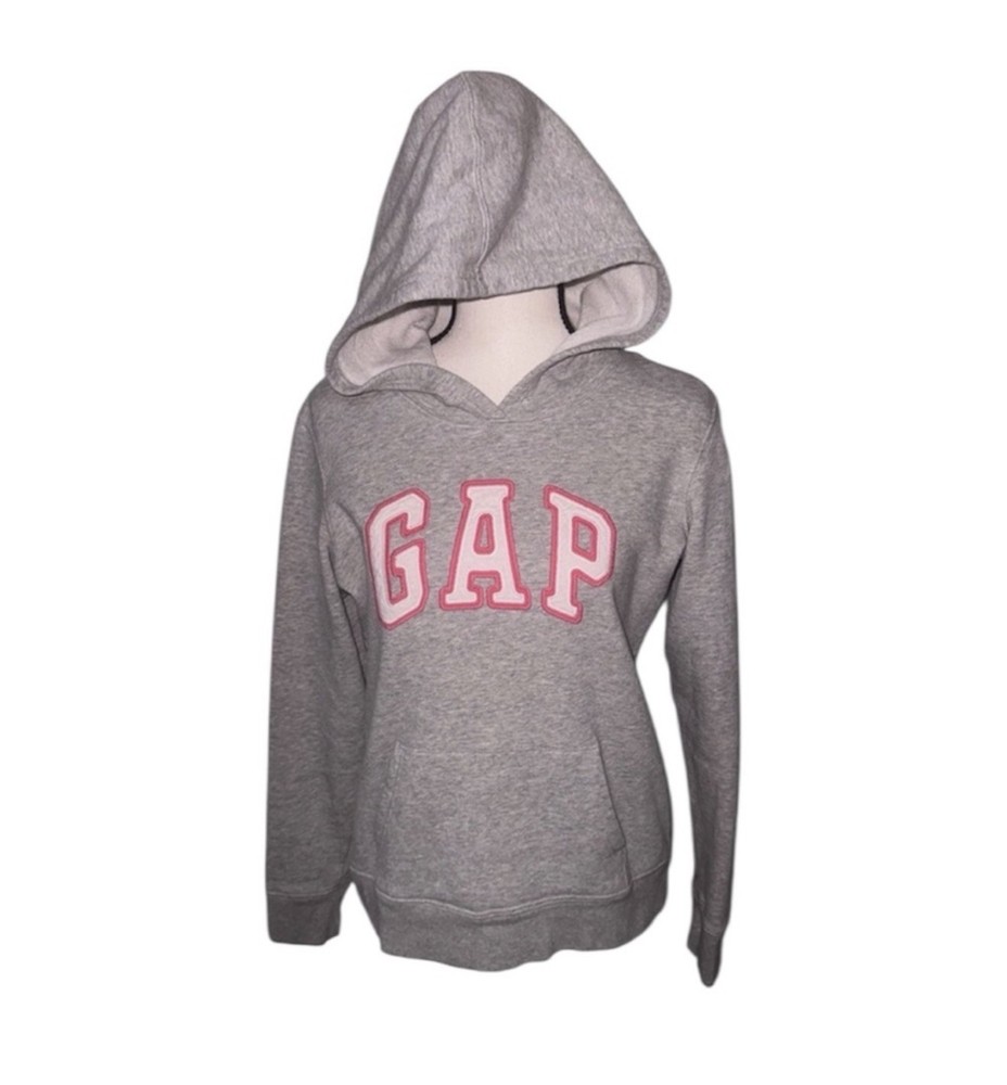 GAP Gray Fleece Arch Logo Pullover Hoodie Size Small