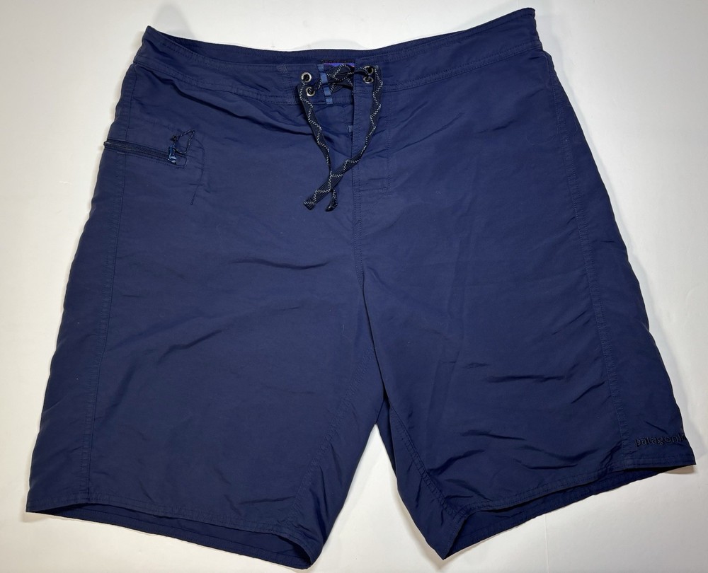 Patagonia Board Shorts Men’s 36 Navy Blue Wavefarer Zip Pocket Nylon Swim Trunks