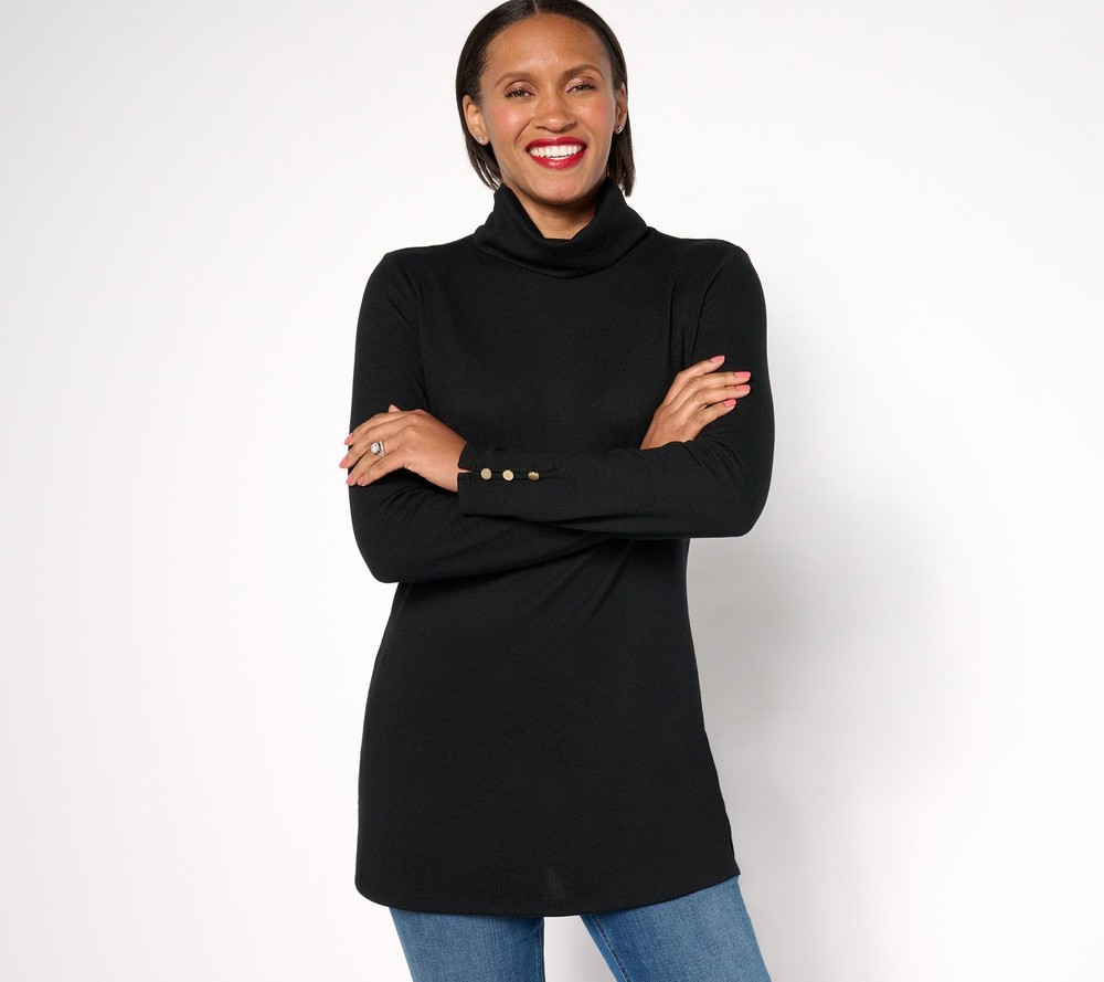 Denim & Co. Women's Top Sz XL Essentials Heavenly Jersey Tunic Black A673725