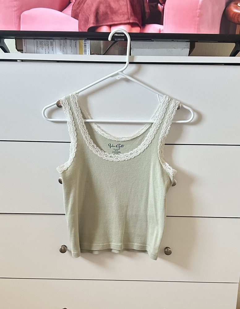 John Galt Light Green Lace Trim Cotton Sleeveless Tank Top Camisole Size S