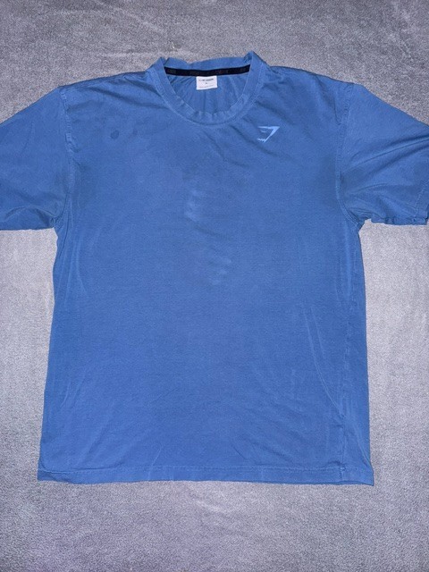 Gymshark T-Shirt Size M Blue Crew Neck Athletic Workout Tee Large Back Logo