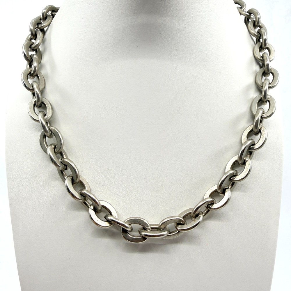 Vintage Silver Tone Chunky Cable Chain Necklace Retro Bold Heavy Link Choker