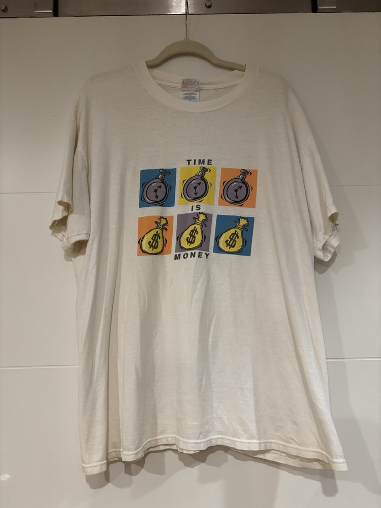 Vintage Time Is Money White Mens Shirt Size XL Western Union