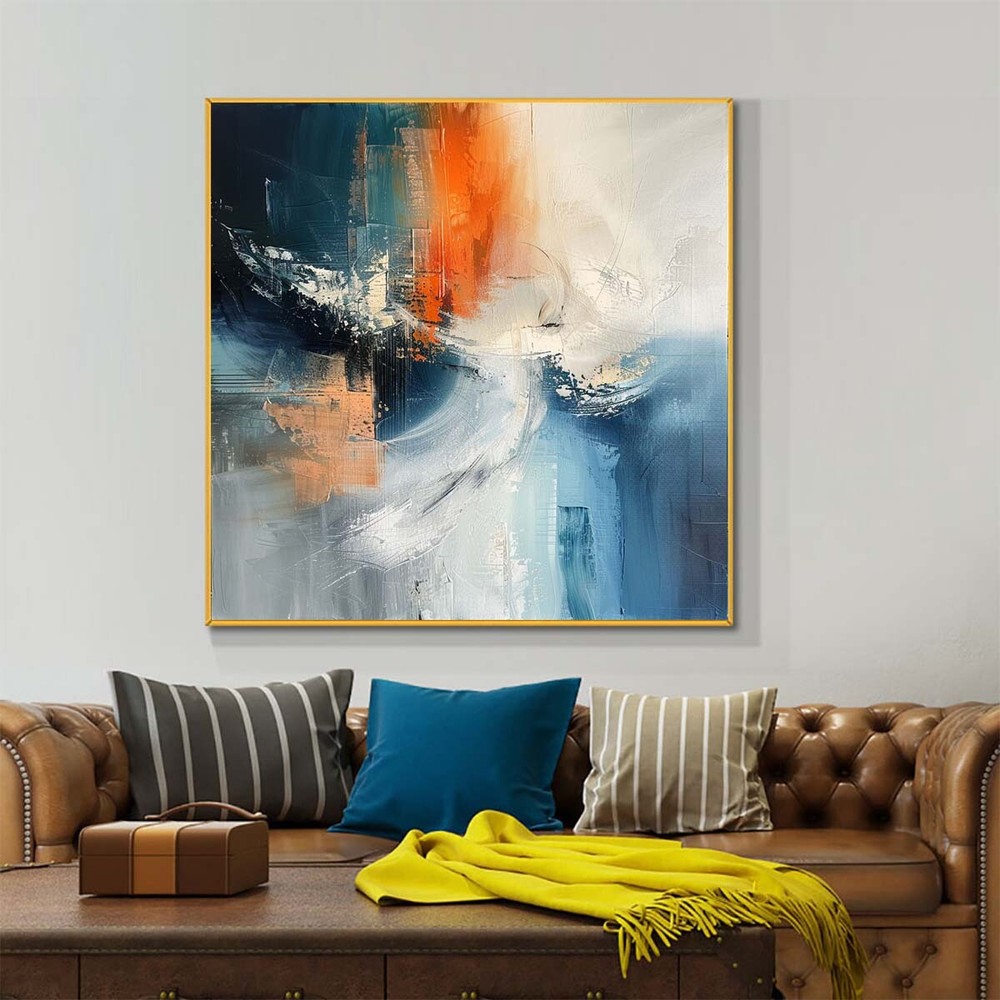 Hand-painted abstract oil Painting on canvas Blue Home Wall Decor Room 31in