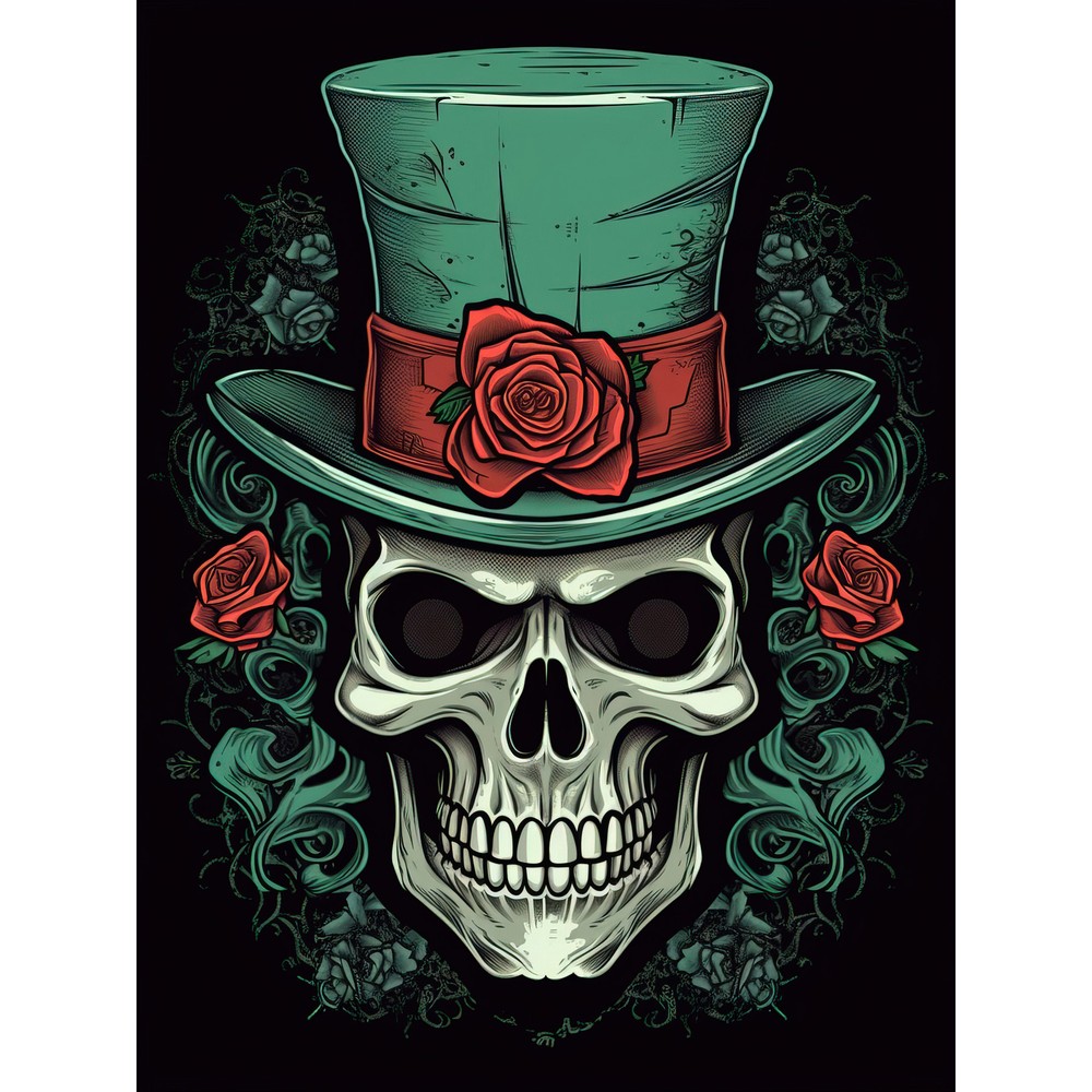 Sombrero Top Calavera Rosa Vieja Escuela EE. UU. Tatuaje Americano Años 50 Impresión Arte en Pared 18X24 In