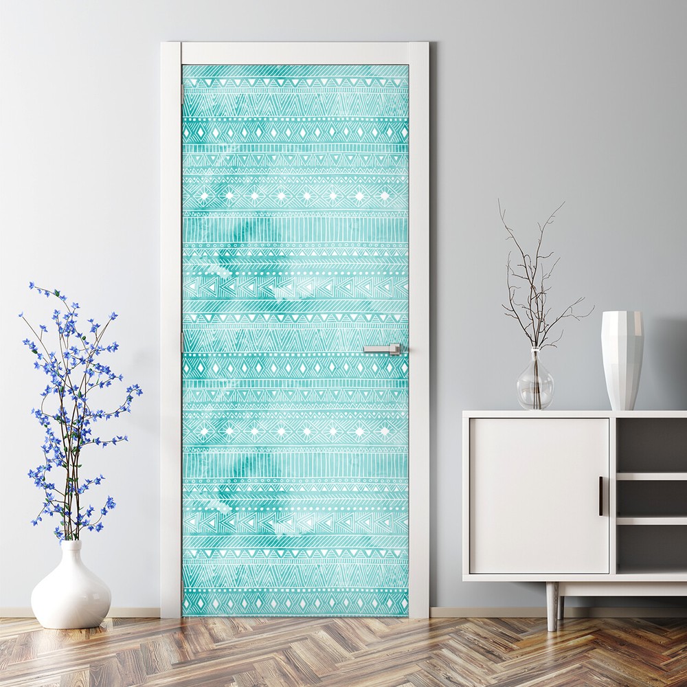 Geometric Turquoise Watercolor Self-Adhesive Door Sticker for Kids Rooms