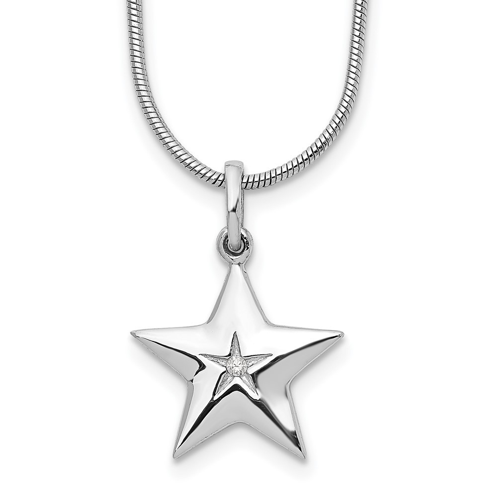 Sterling Silver Diamond Star Pendant Necklace 18