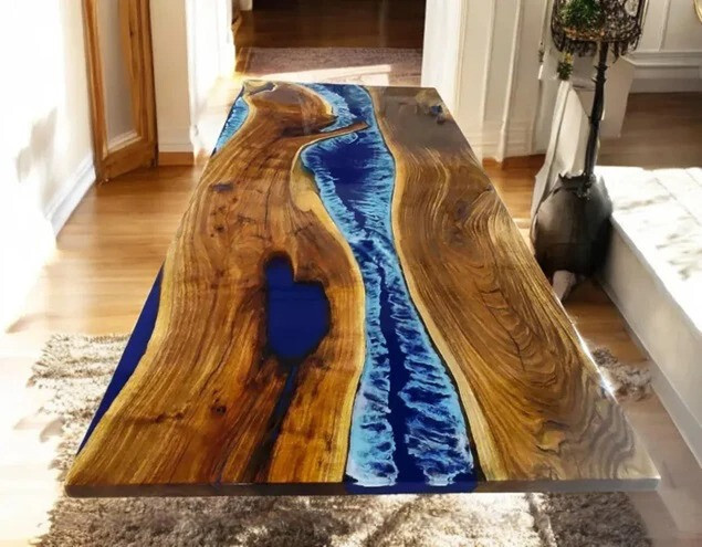 Acacia Wood Epoxy Resin Dining Table for Home Office or Beach Decor-image