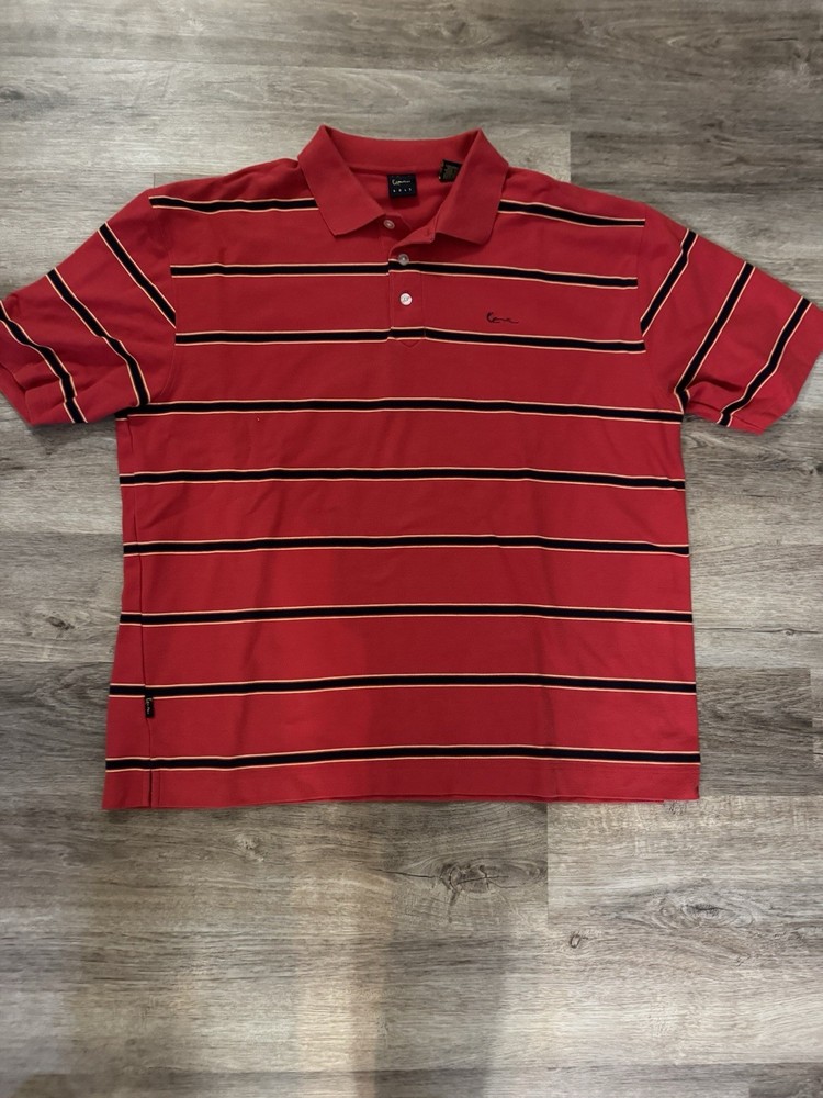 Vintage Karl Kani Gold Polo 3XL Red Striped Streetwear Cross Colours Ecko Fubu