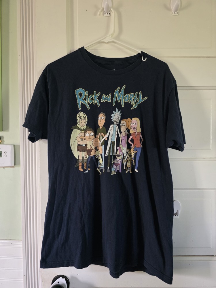 Ripple Junction Black Cotton Rick and Morty Graphic Men's T-Shirt L Crew Neck SS