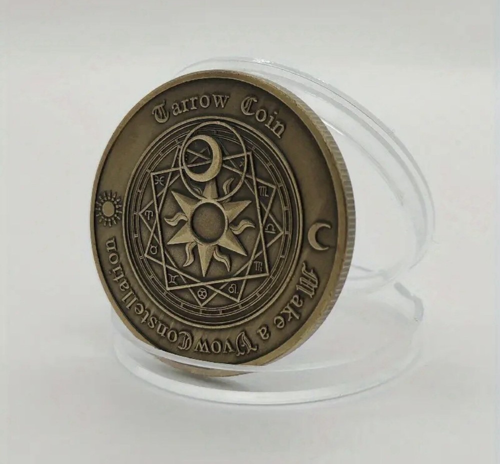 Antique Bronze Challenge Coin Featuring Tarot Signs, Sun, and Moon - Perfect for Collectors and Enthusiasts of Ancient Artifacts
