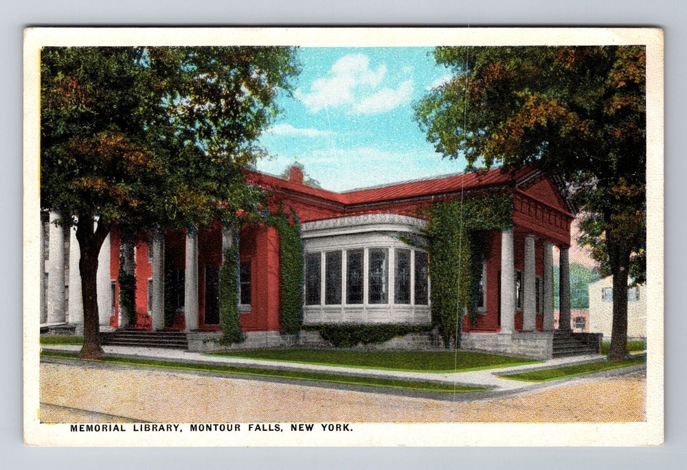 Montour Falls NY-New York, Memorial Library, Antique Vintage Souvenir Postcard
