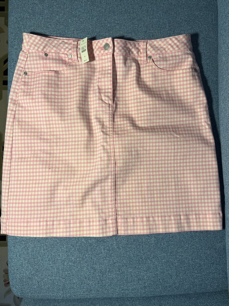 Talbots Pink Gingham Above Knee Skirt Size 14 NWT 20in Free Shipping