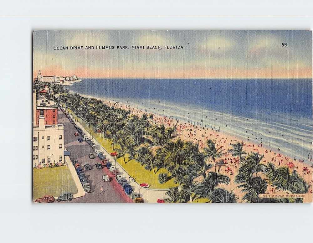 Postcard Ocean Drive & Lummus Park Miami Beach Florida USA