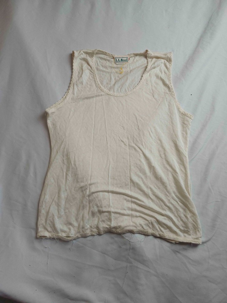 Vintage 90s L.L. Bean Tank Top Womens Medium White Silk Scoop Neck Sleeveless